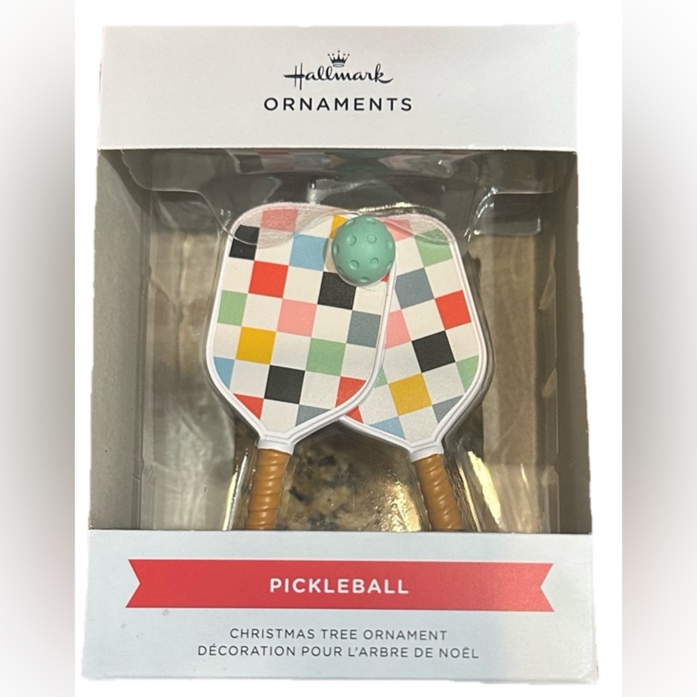 Hallmark Pickleball Ornament - White Paddle with Multicolor Check NEW